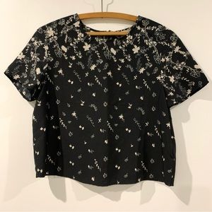 Dark Navy Floral Print Tee Blouse